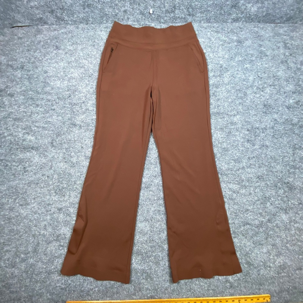Athleta Venice Flare Pant Brown High Rise Ribbed Waist Zip Pockets Womens Size M